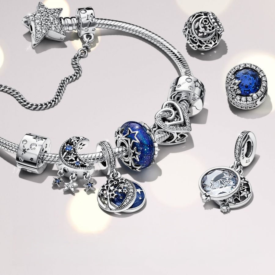 Charm-Anhänger Doppelter Baum & Galaxis Mond Sterling-Silber