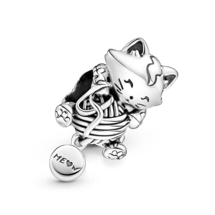 Charm Kätzchen und Garnknäuel Sterling-Silber