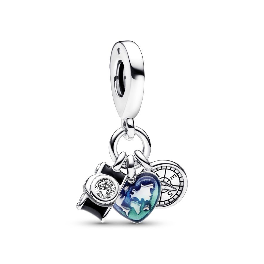 Charm-Anhänger Kamera Herz & Kompass Sterling-Silber Hauptbild