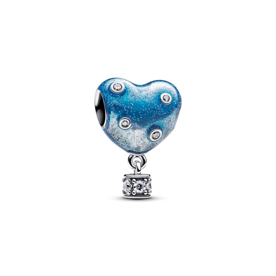 Charm Heißluftballon Herz Blau Zirkonia Silber