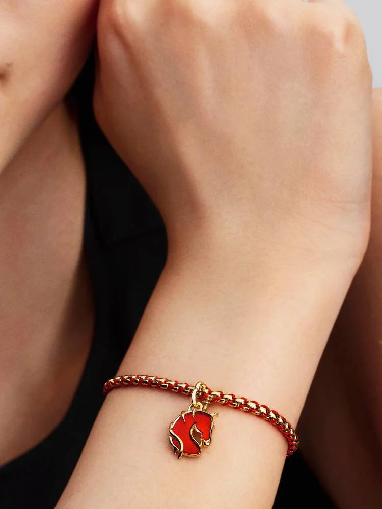 Rotes Feuerpferd Murano-Glas Charm-Anhänger 14 Karat Vergoldung