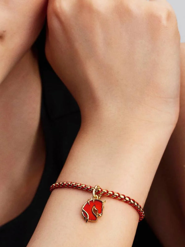Rotes Feuerpferd Murano-Glas Charm-Anhänger 14 Karat Vergoldung