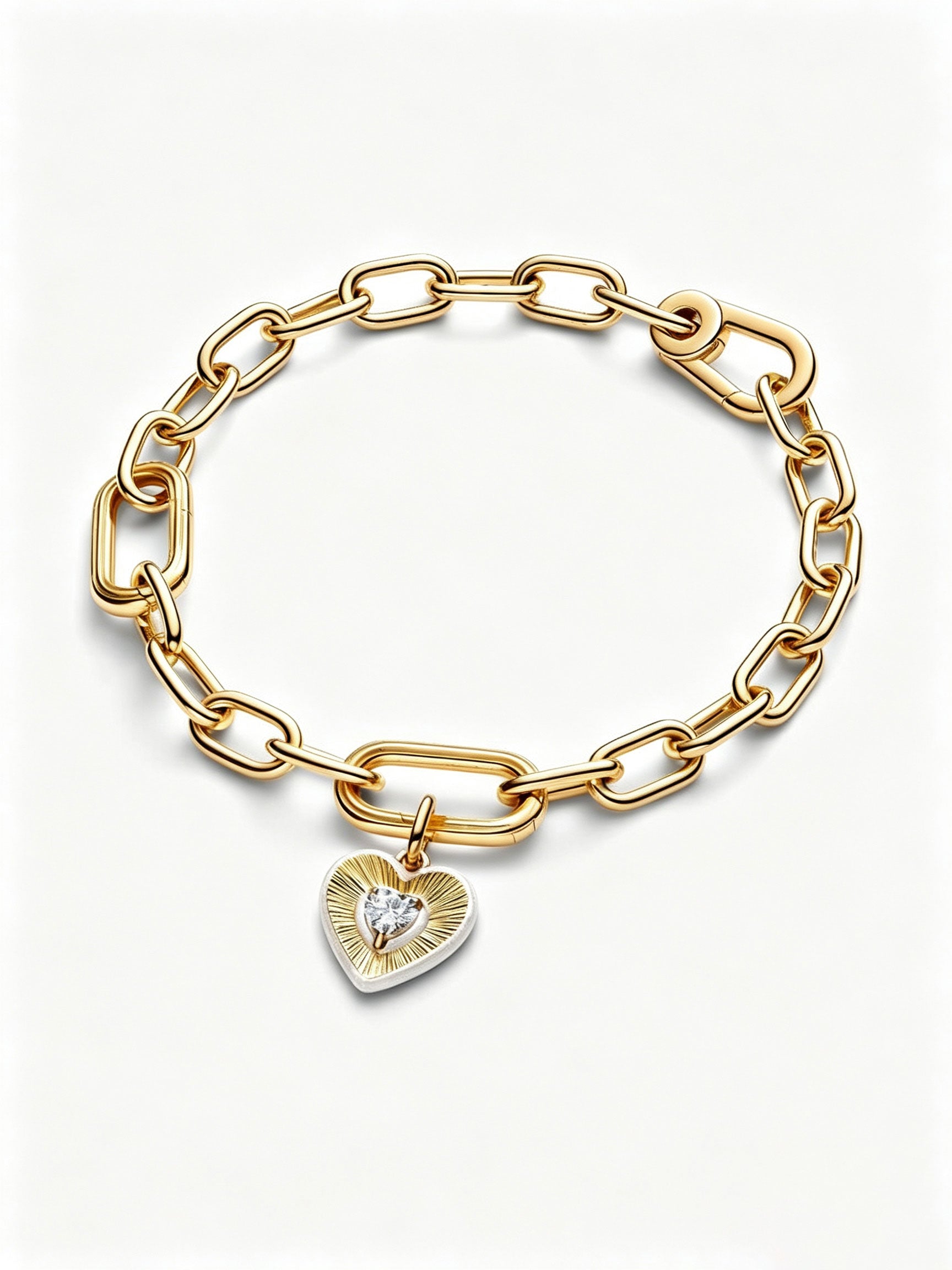 Strahlendes Weißes Herz Medaillon-Charm 14 Karat Vergoldung