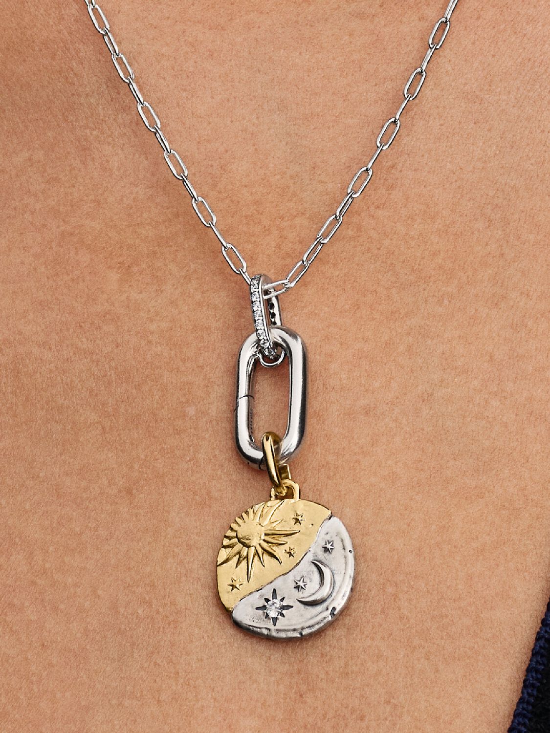 Sonne und Mond Medaillon-Charm Sterling-Silber, 14 Karat Vergoldung