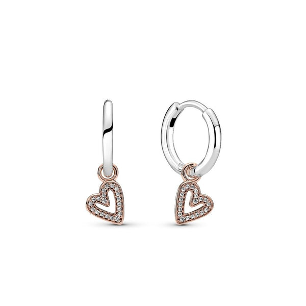 Ohrringe Funkelnde Freihand-Herz Silber 14k Rosé Vergoldet