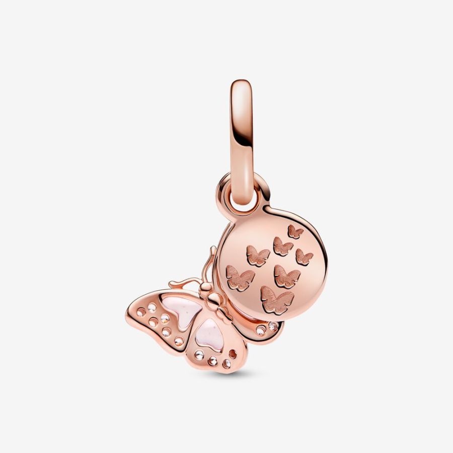 Charm-Anhänger Schmetterling & Spruch 14k Rosé Vergoldet Zweitbild