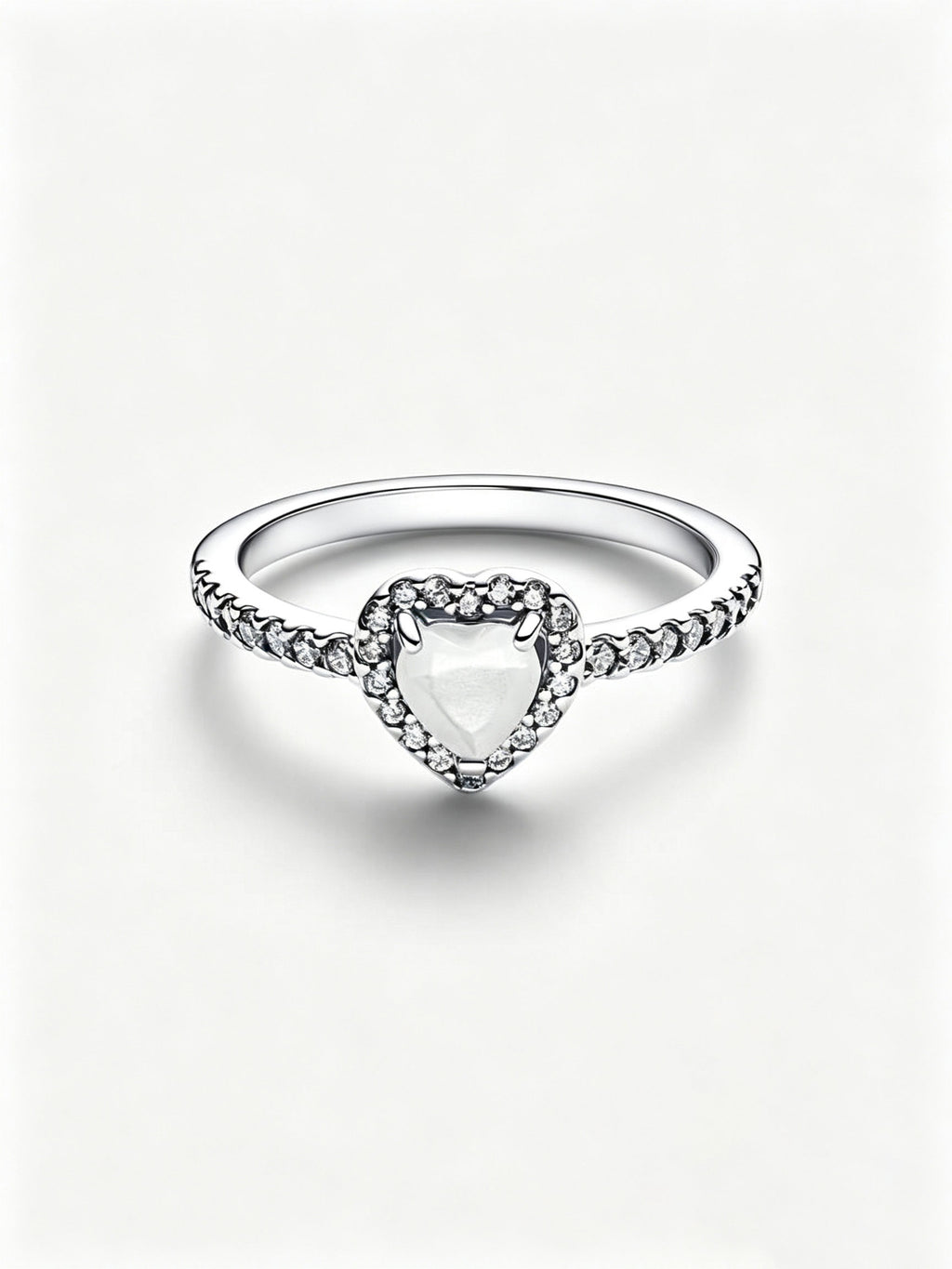 Erhabenes Weißes Herz Ring Sterling-Silber