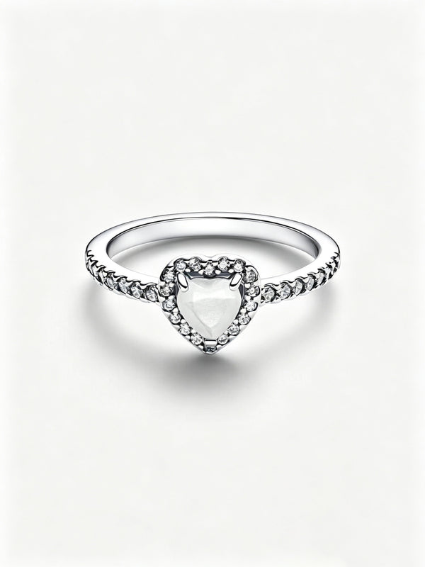 Erhabenes Weißes Herz Ring Sterling-Silber