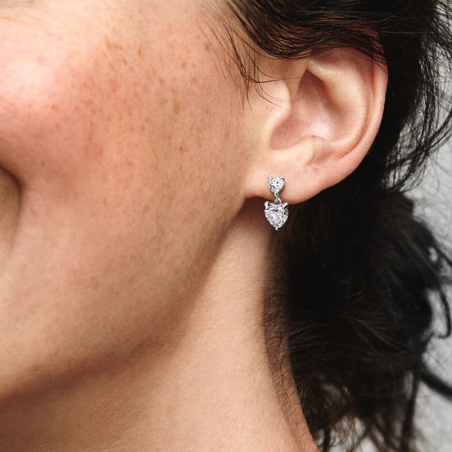 Ohrring Ohrstecker Funkelndes Doppelherz Sterling-Silber Zweitbild