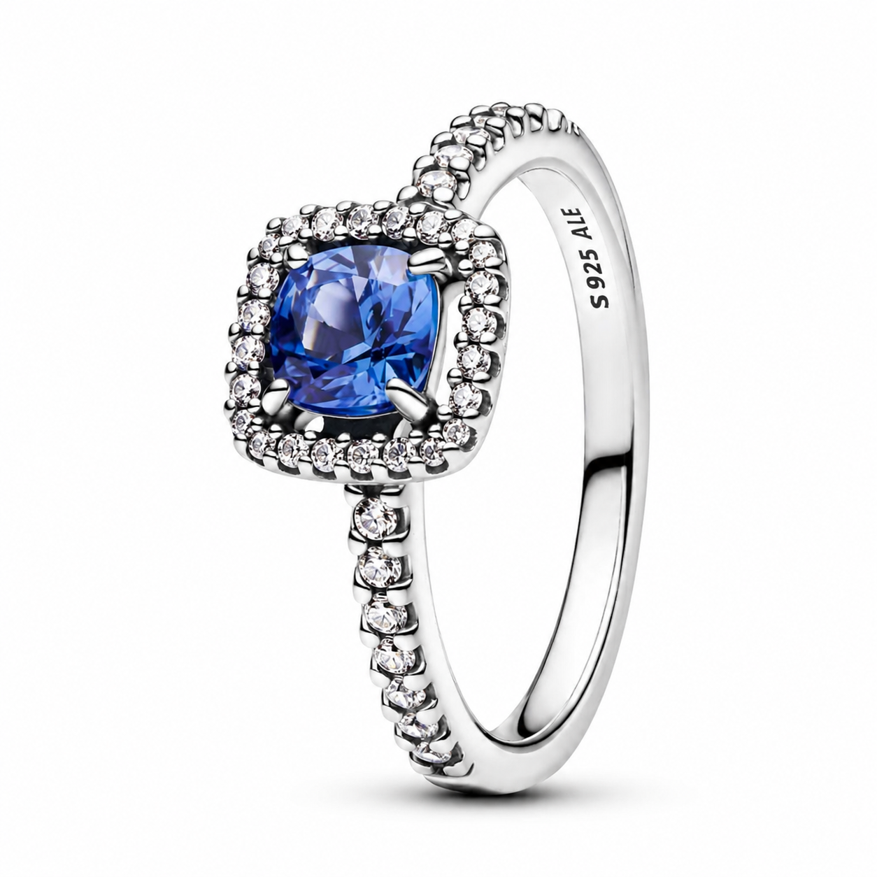 Ring Funkelnder Eckiger Blauer Strahlenkranz Silber