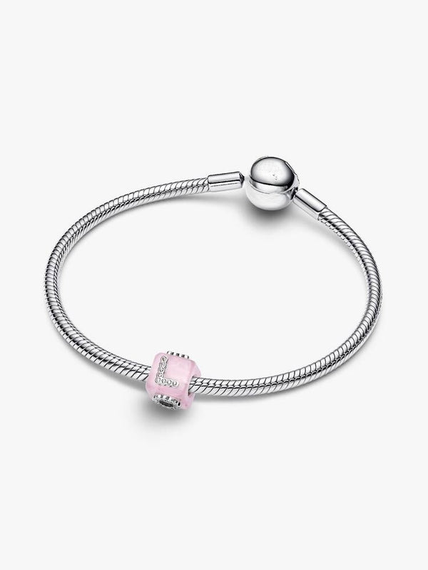 Rosafarbener Murano-Glas Liebeswürfel Charm Sterling-Silber