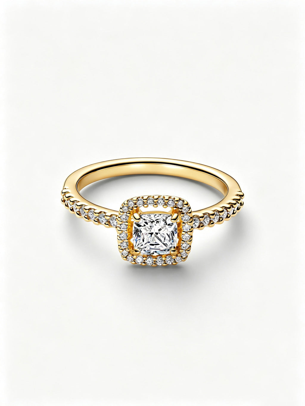 Sparkling Square Clear Halo Ring 14 Karat Vergoldung
