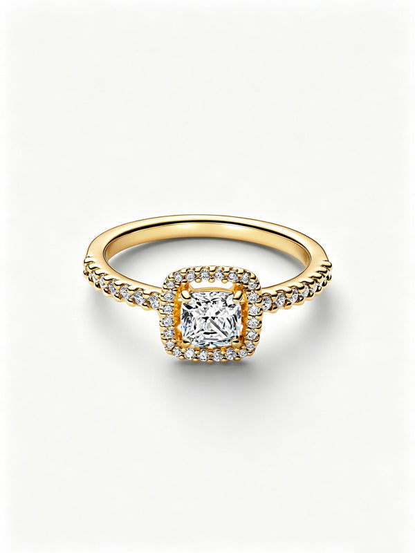 Sparkling Square Clear Halo Ring 14 Karat Vergoldung
