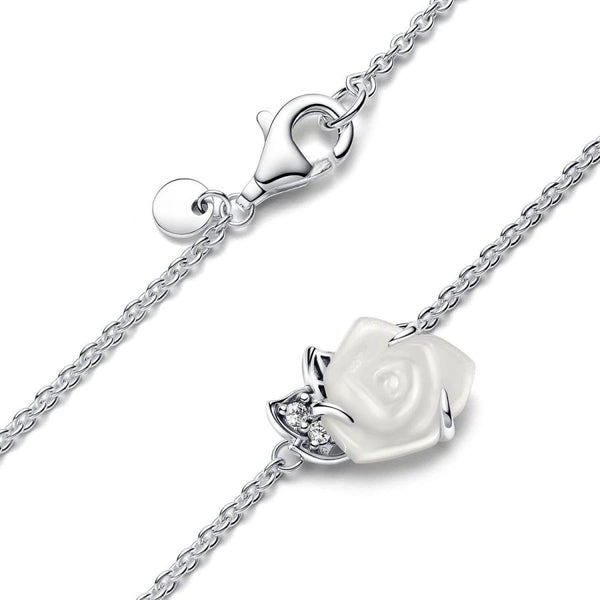 393206C01 Collier Kette Weiße Rose Zirkonia Silber 45 cm