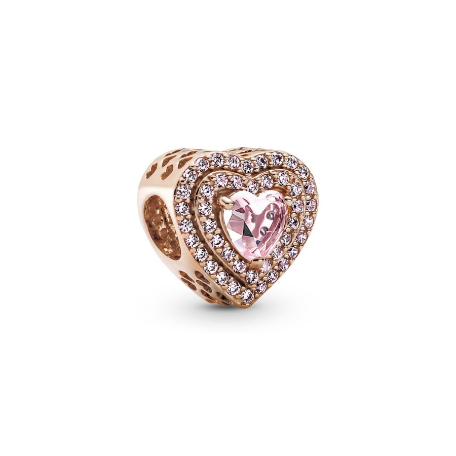 Charm Funkelndes Mehrstufiges Herz 14k Rosé Vergoldet