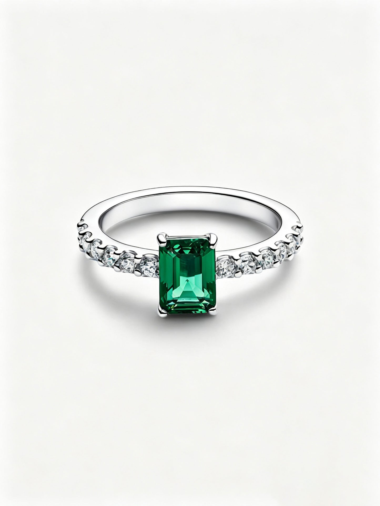 Rechteckiger Funkelnder Grüner Strahlenkranz Ring Sterling-Silber