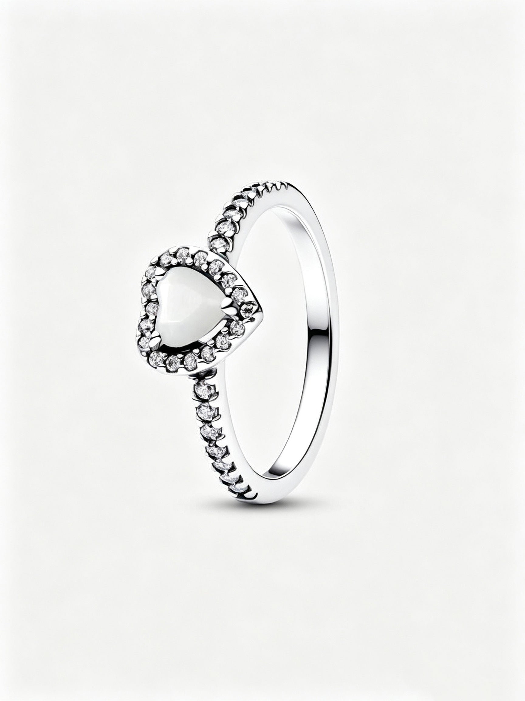 Erhabenes Weißes Herz Ring Sterling-Silber Hauptbild