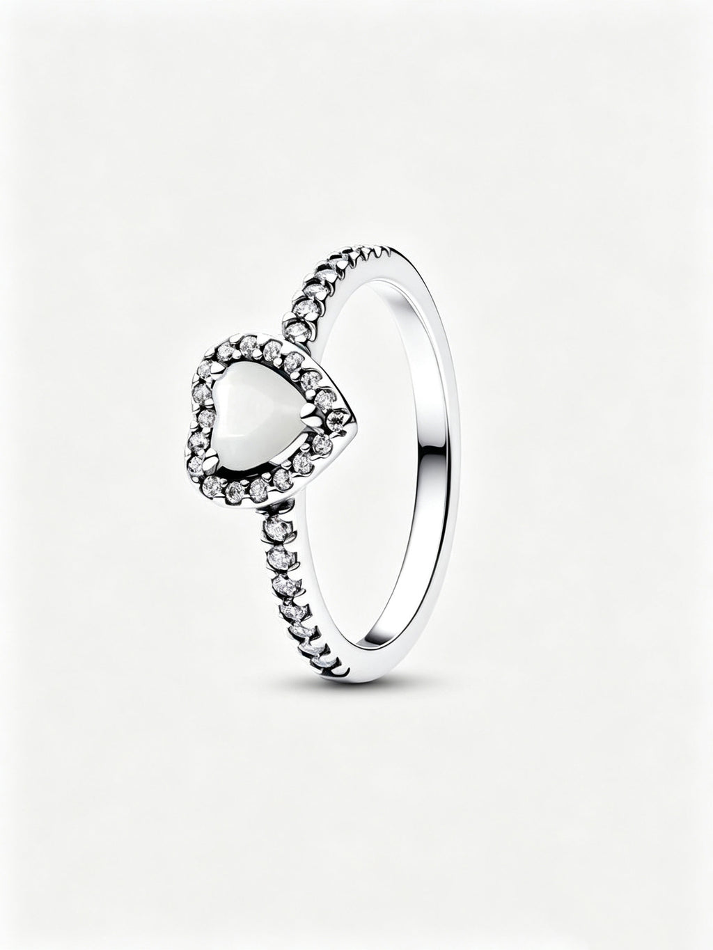 Erhabenes Weißes Herz Ring Sterling-Silber