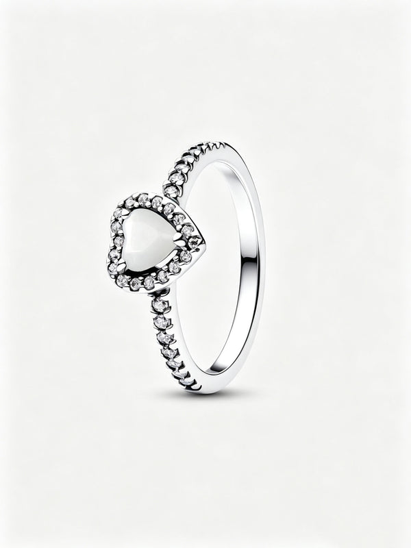 Erhabenes Weißes Herz Ring Sterling-Silber