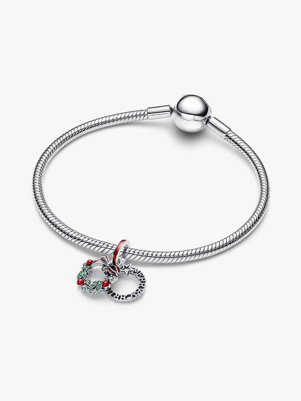 Weihnachtskranz Doppelter Charm-Anhänger Sterling-Silber