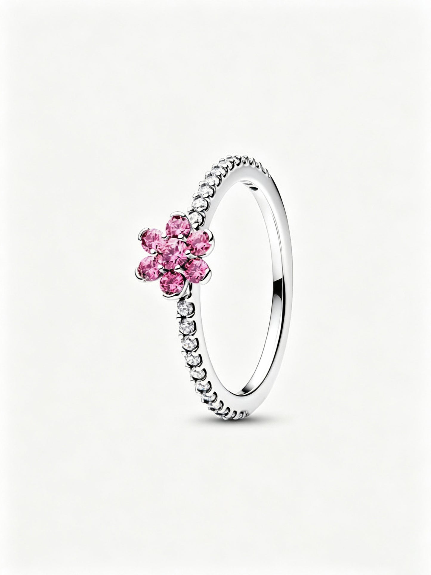 Funkelnde Rosa Blume Ring Sterling-Silber