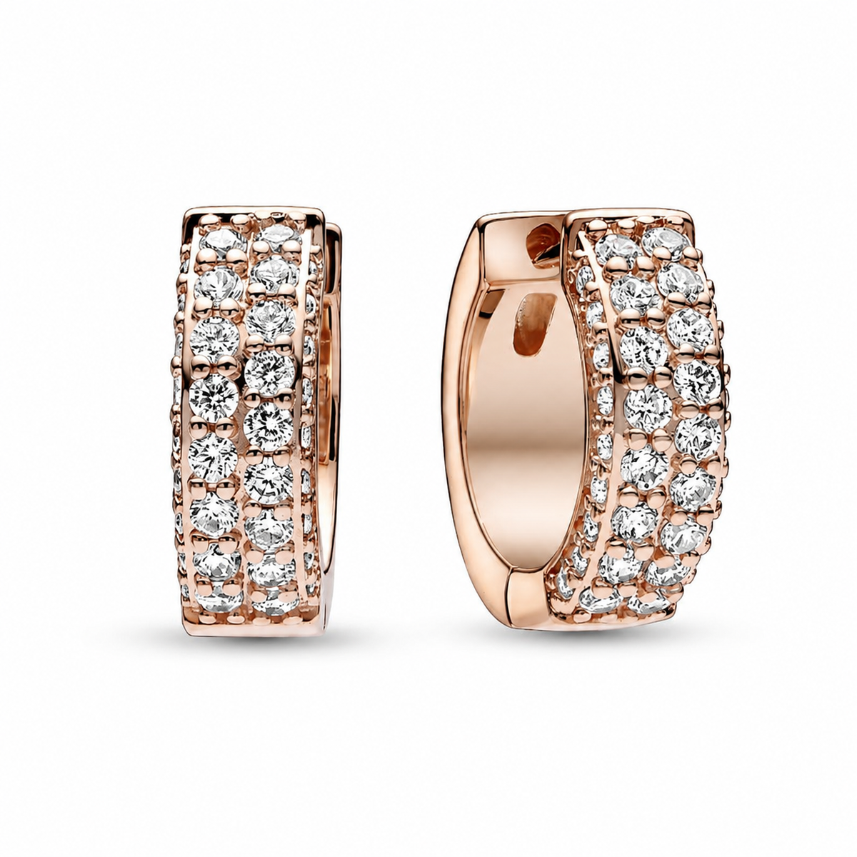 Ohrringe Creolen Timeless Doppelreihige Pavé Rosé Vergoldet
