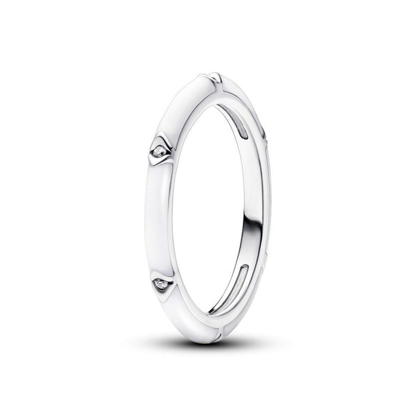 Ring Zirkonia Steine & Emaille Weiss Silber