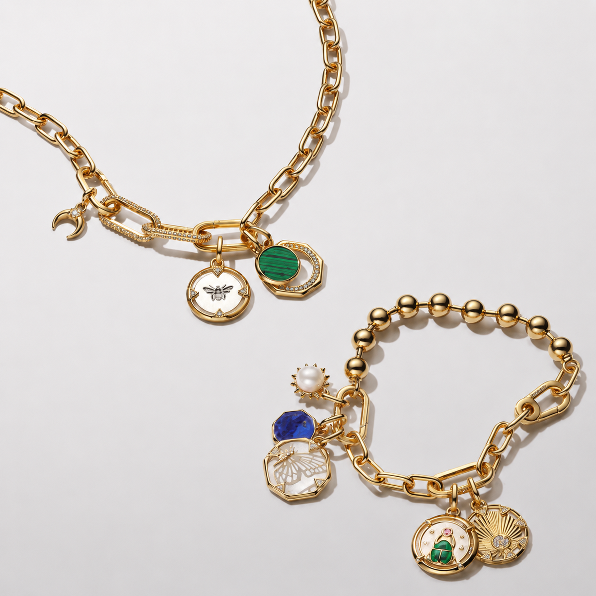 Medaillon-Charm Biene Zirkonia Sterling-Silber Vergoldet