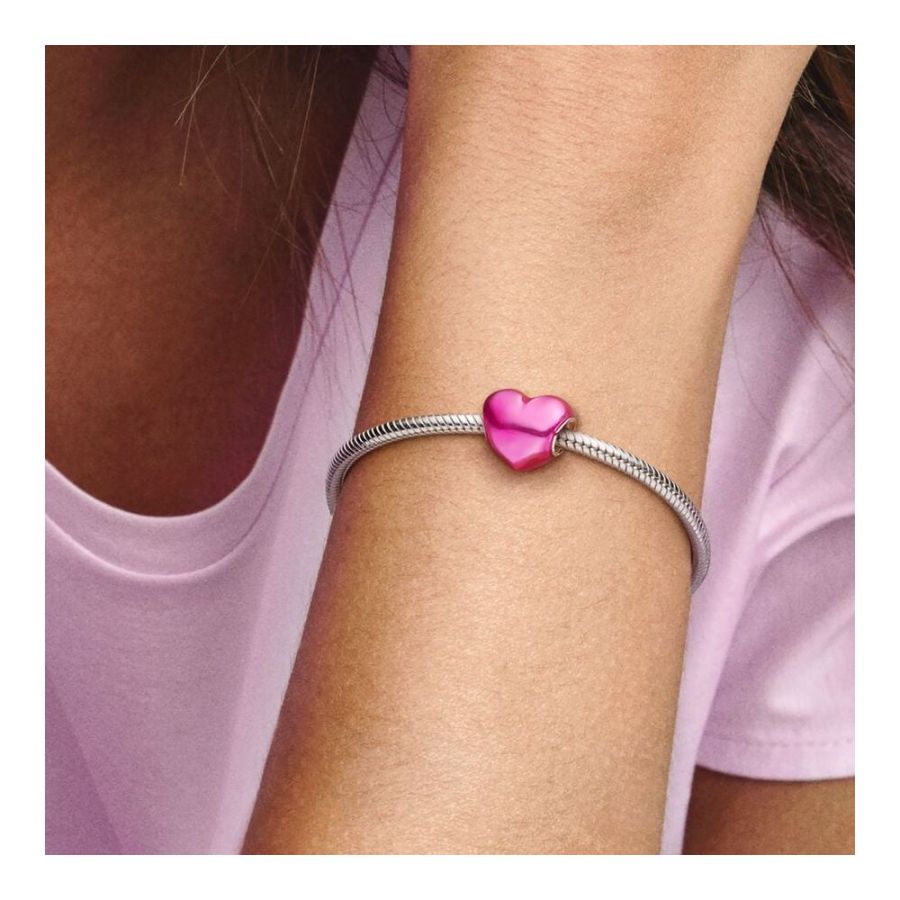 Charm Rosa Metallic-Herz Sterling-Silber Zweitbild