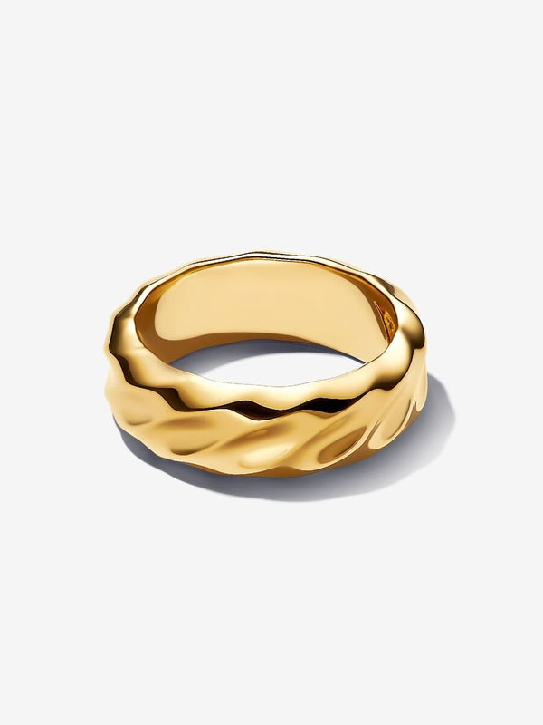 Gewellter Breiter Band-Ring 14 Karat Vergoldung