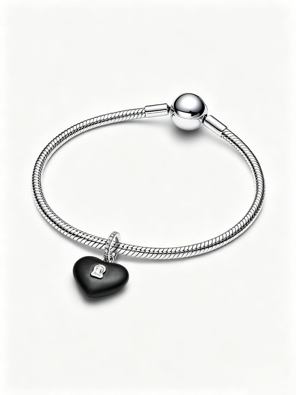 Mattschwarzes Keramik-Herz Vorhängeschloss Charm-Anhänger Sterling-Silber