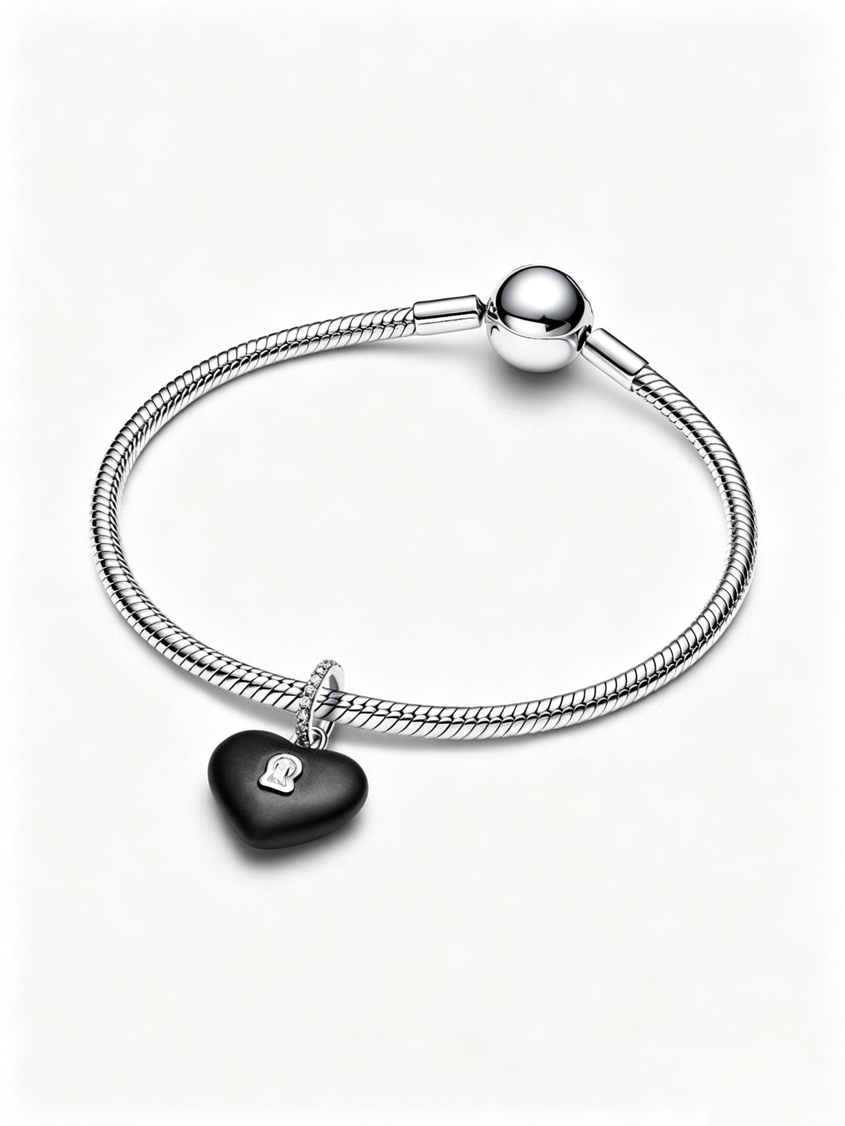 Mattschwarzes Keramik-Herz Vorhängeschloss Charm-Anhänger Sterling-Silber