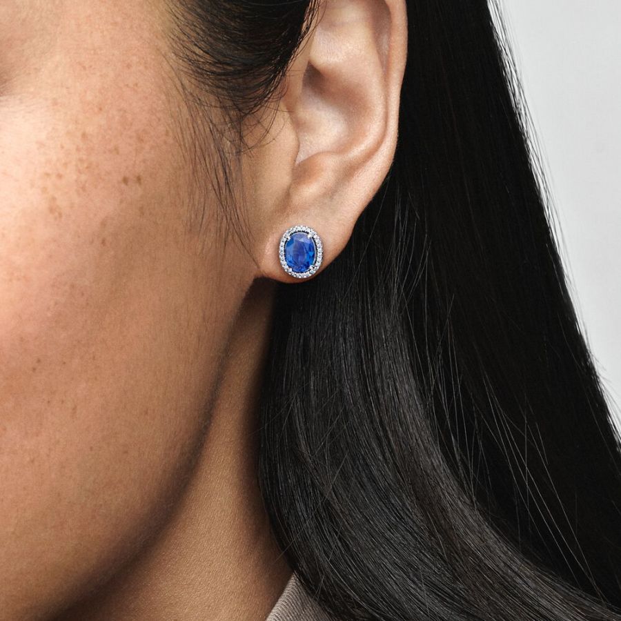 Ohrringe Funkelnd Statement Strahlenkranz Blau Sterling-Silber