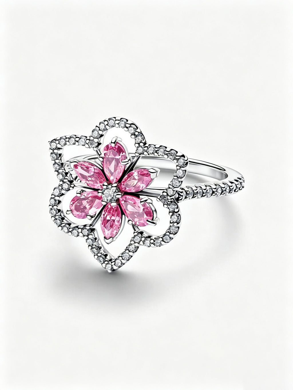 Doppelte Blume Cocktailring Sterling-Silber