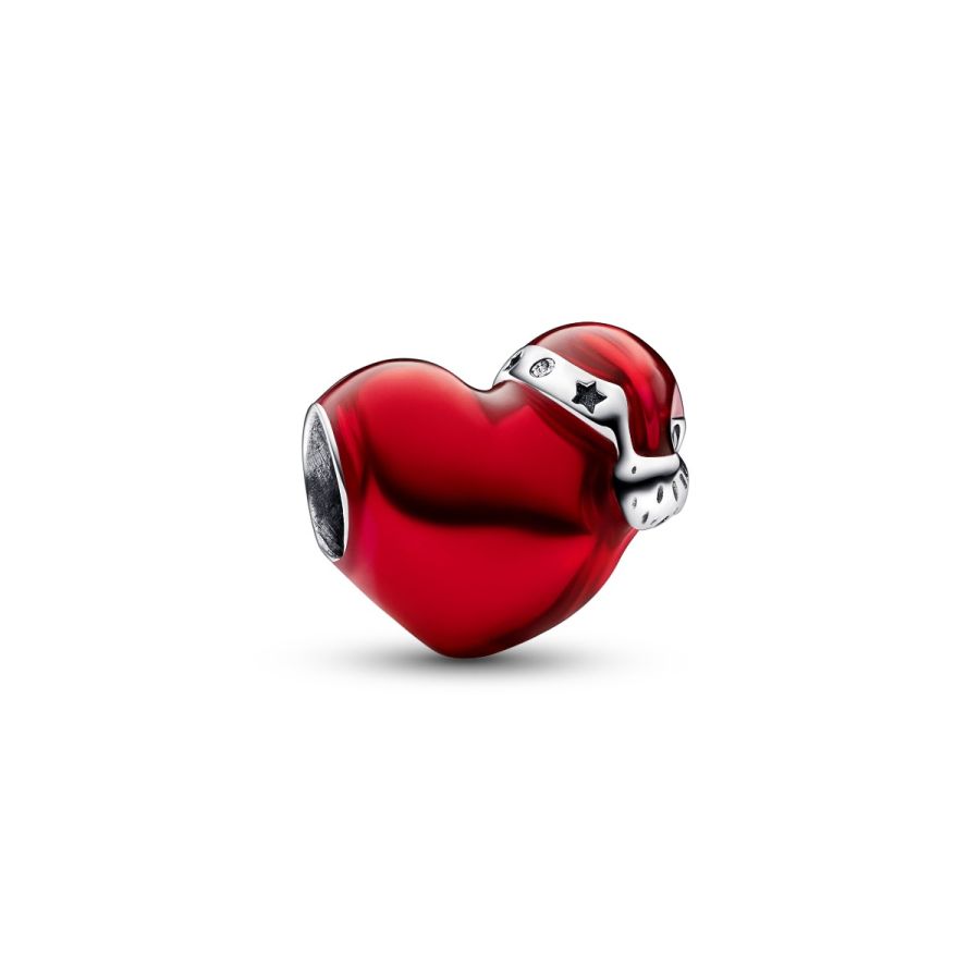Charm Rotes Metallic-Weihnachtsherz Sterling-Silber Hauptbild