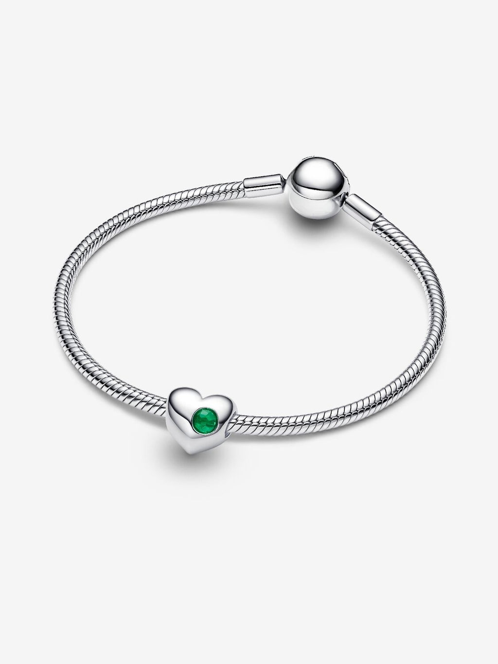 Gravierbares Grüner Stein Herz-Charm Sterling-Silber