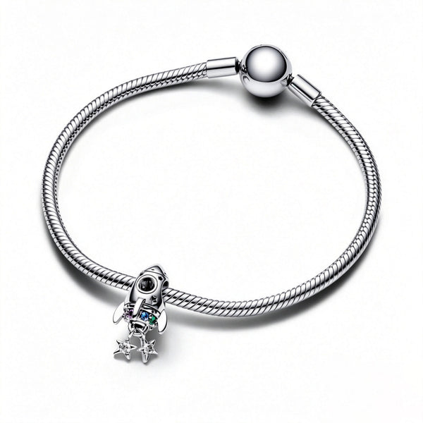 Charm Weltraumliebe Rakete Kristalle Sterling-Silber