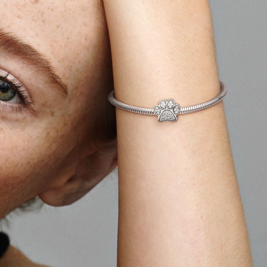 Charm Funkelnder Pfotenabdruck Zirkonia Sterling-Silber