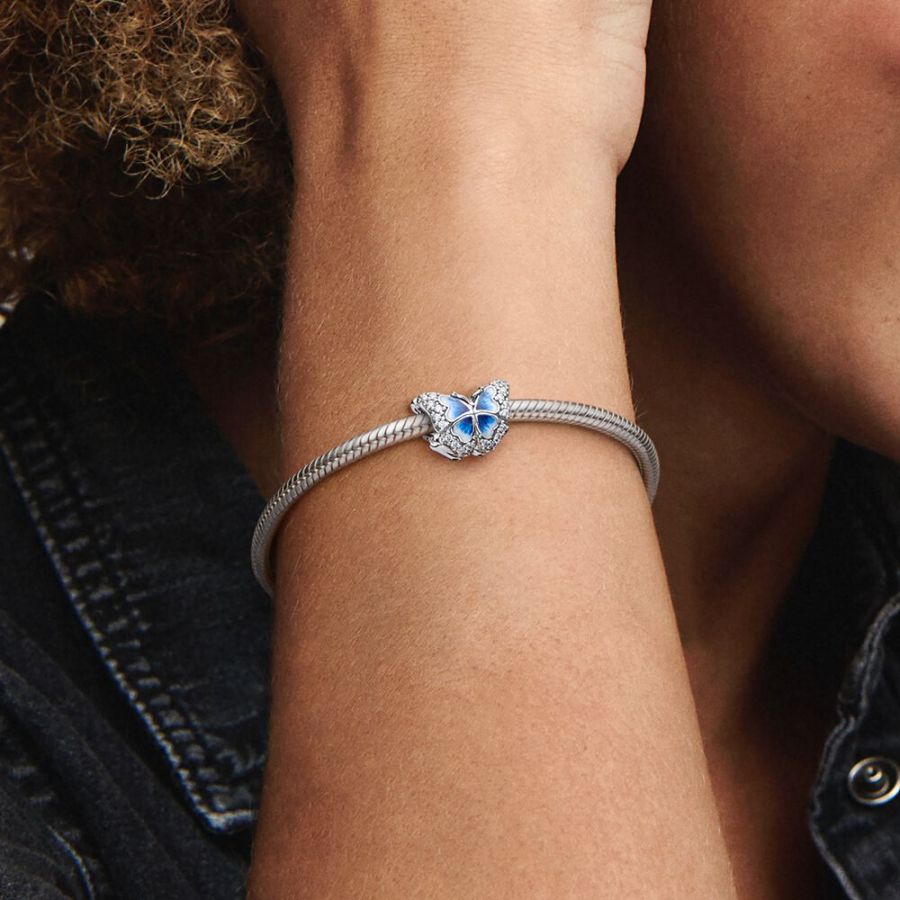Charm Funkelndes Blauer Schmetterling Sterling-Silber Zweitbild