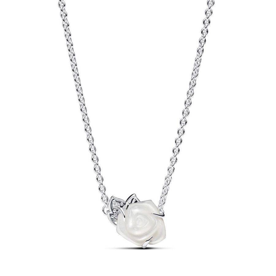 393206C01 Collier Kette Weiße Rose Zirkonia Silber 45 cm