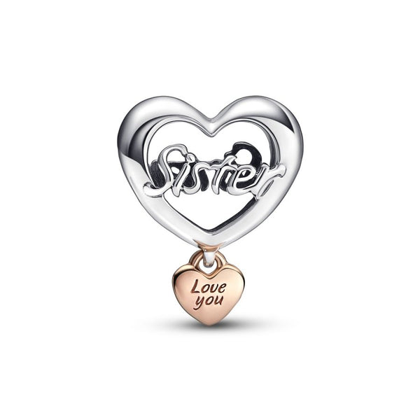 Charm Herz Love You Sister Sterling-Silber 14k Rosé Vergoldet