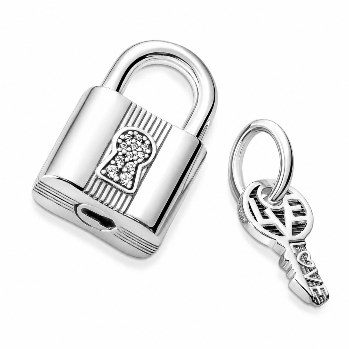 Charm-Anhänger Vorhängeschloss und Schlüssel Sterling-Silber