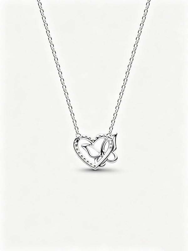 Verschlungenes Herz und Schmetterling Anhänger-Halskette Sterling-Silber
