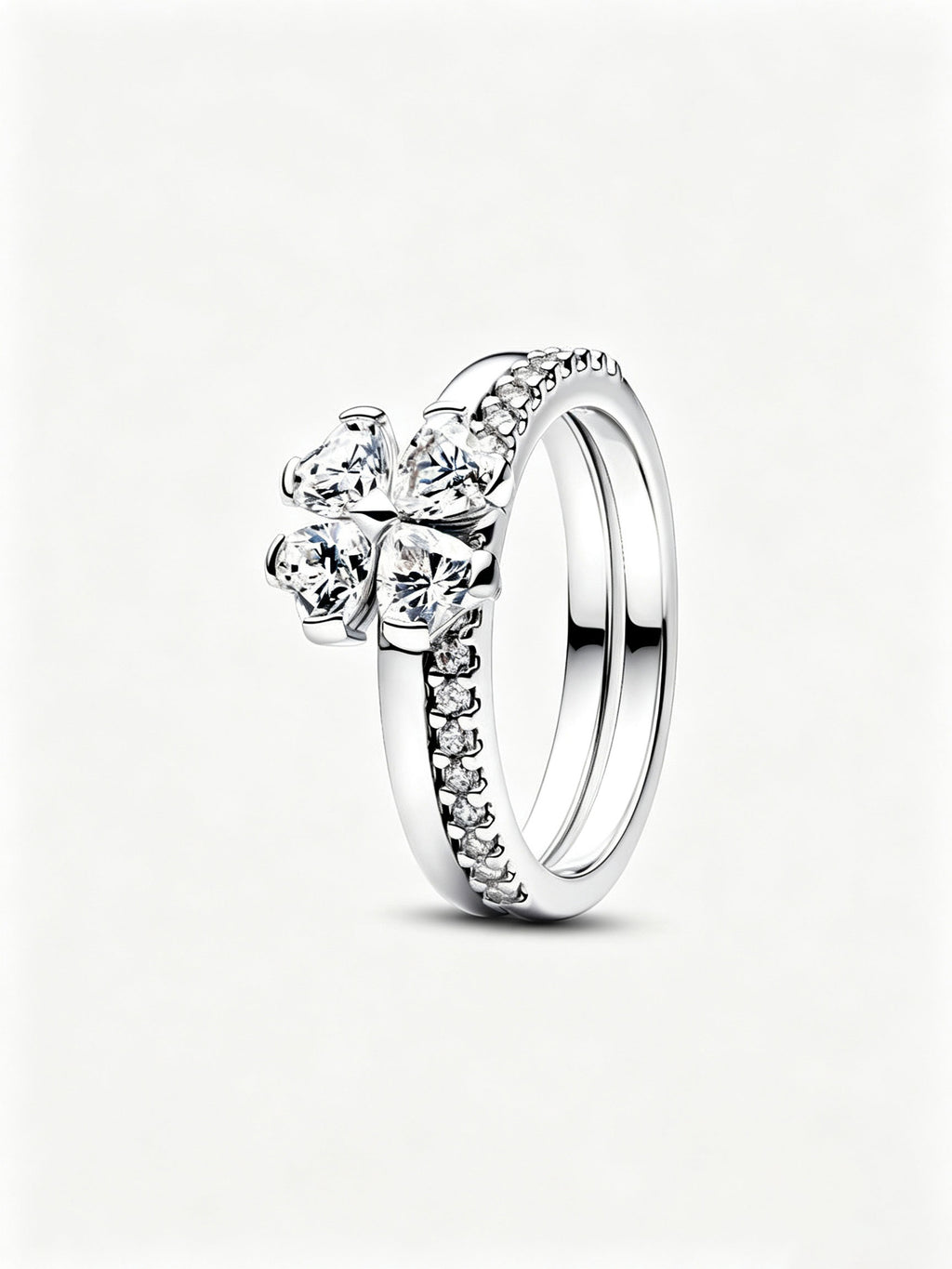 Funkelndes Glückskleeblatt Teilbarer Ring Sterling-Silber