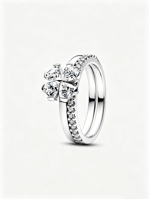 Funkelndes Glückskleeblatt Teilbarer Ring Sterling-Silber