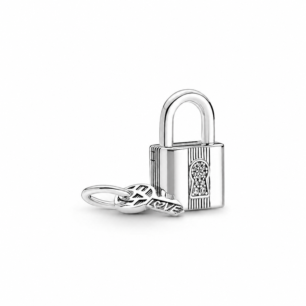 Charm-Anhänger Vorhängeschloss und Schlüssel Sterling-Silber