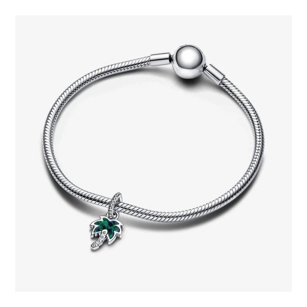 Charm-Anhänger Palme Opal Zirkonia Grün Silber