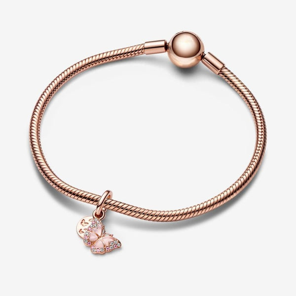 Charm-Anhänger Schmetterling & Spruch 14k Rosé Vergoldet