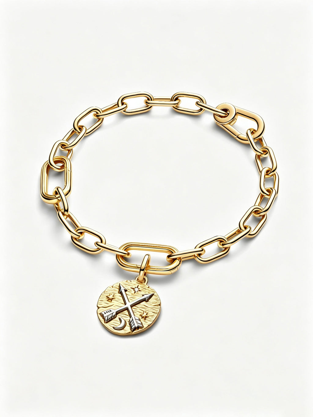 Kreuzende Pfeile Medaillon-Charm Sterling-Silber, 14 Karat Vergoldung
