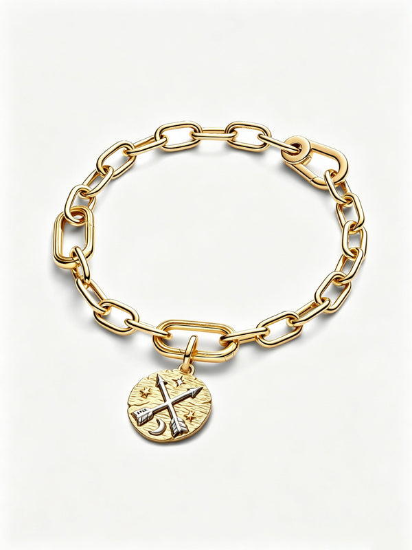 Kreuzende Pfeile Medaillon-Charm Sterling-Silber, 14 Karat Vergoldung